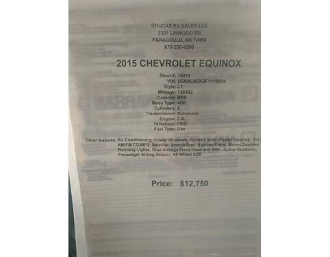 2015 Chevrolet Equinox LT SUV at Chuck's RV Sales STOCK# 19934 Photo 2