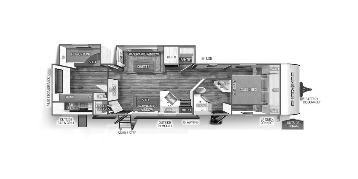2023 Cherokee 294KM Travel Trailer at Chuck's RV Sales STOCK# PX160874 Floor plan Layout Photo