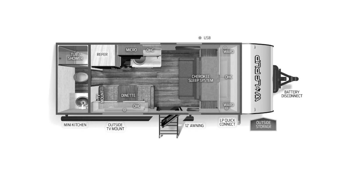 2024 Cherokee Wolf Pup 16FQW Travel Trailer at Chuck's RV Sales STOCK# 30099 Floor plan Layout Photo